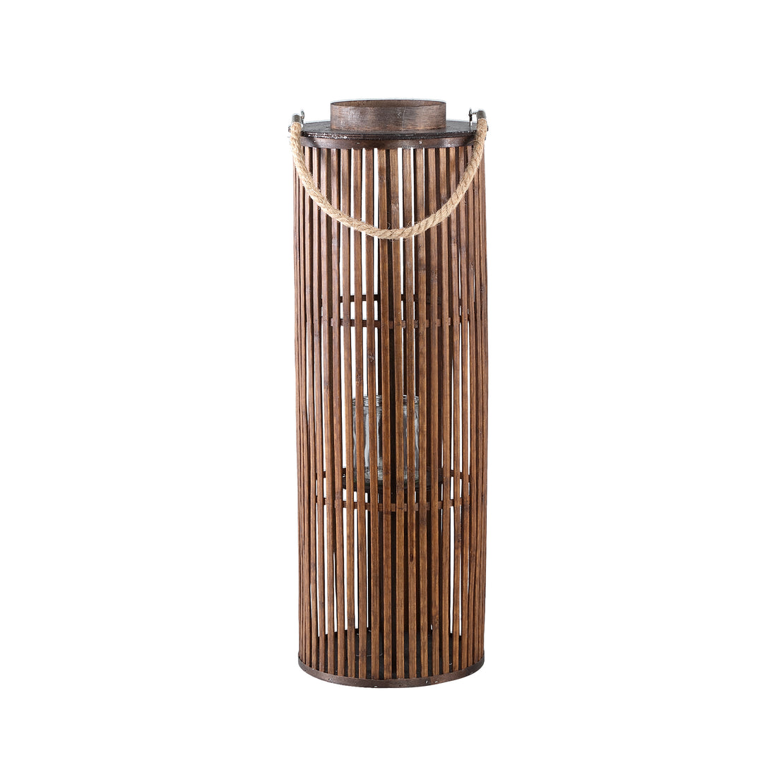 Zafria Brown Round Bamboo Lantern With Glass L PTMD