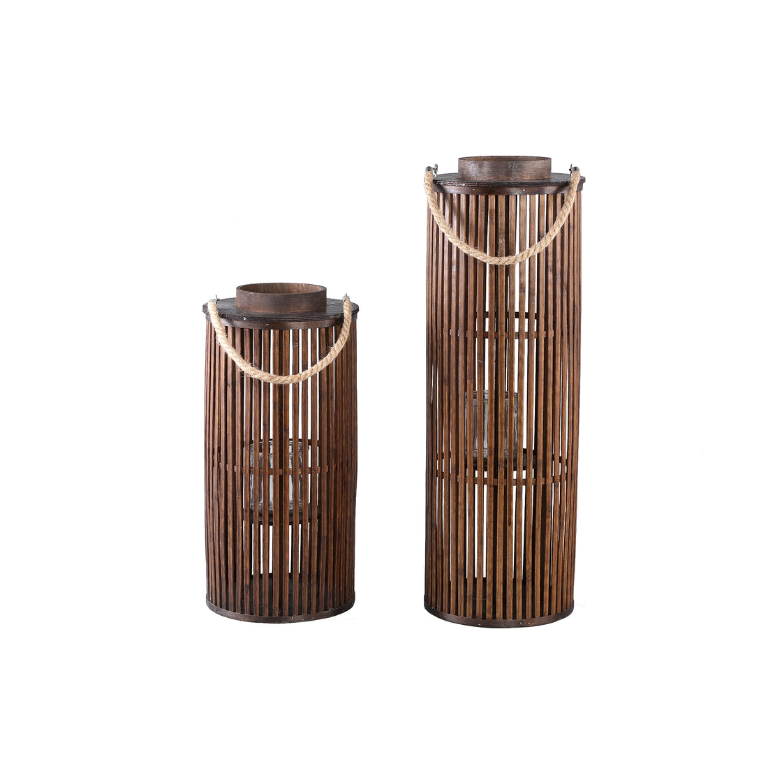 Zafria Brown Round Bamboo Lantern With Glass L PTMD