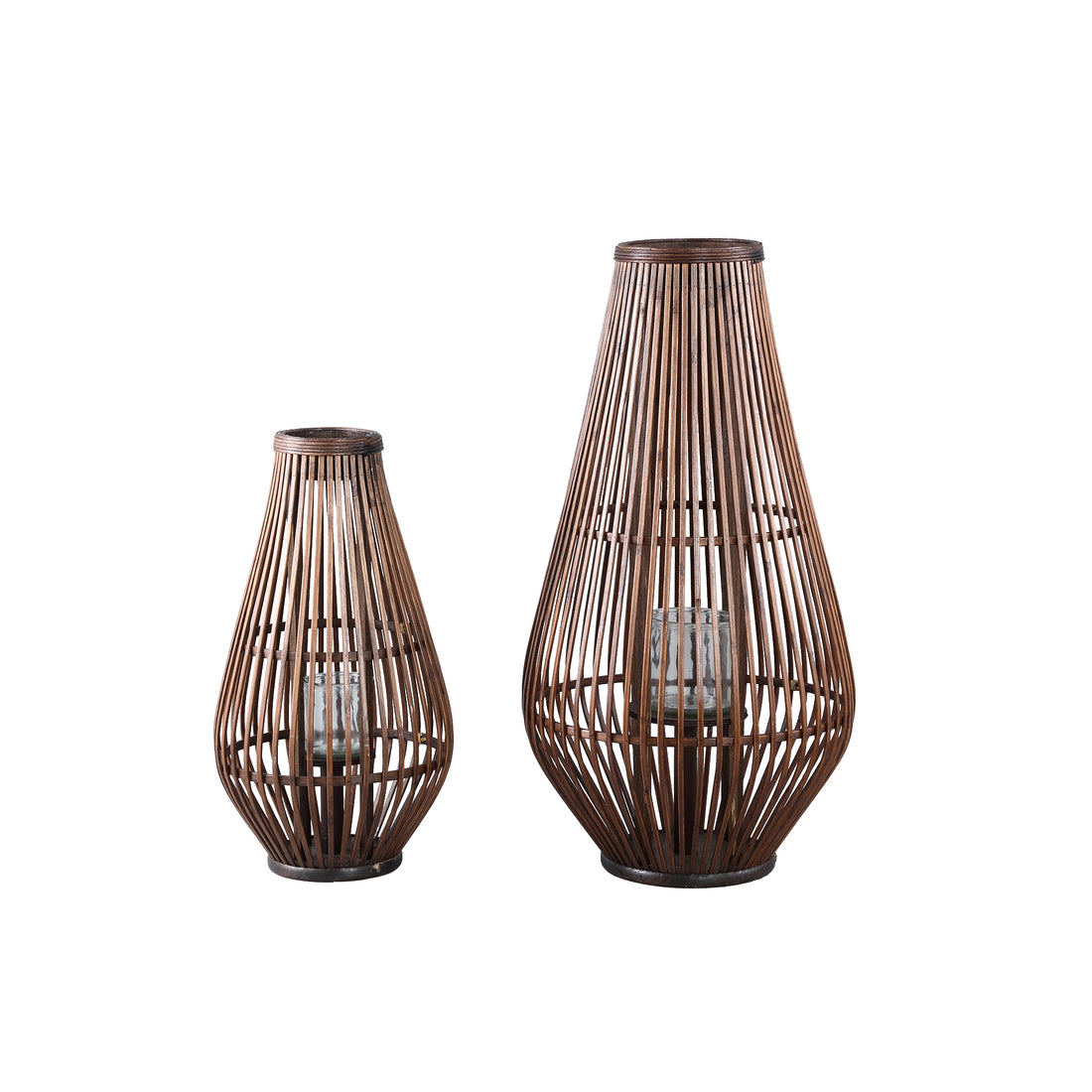 Lysia Brown Round Bamboo Lantern With Glass L PTMD