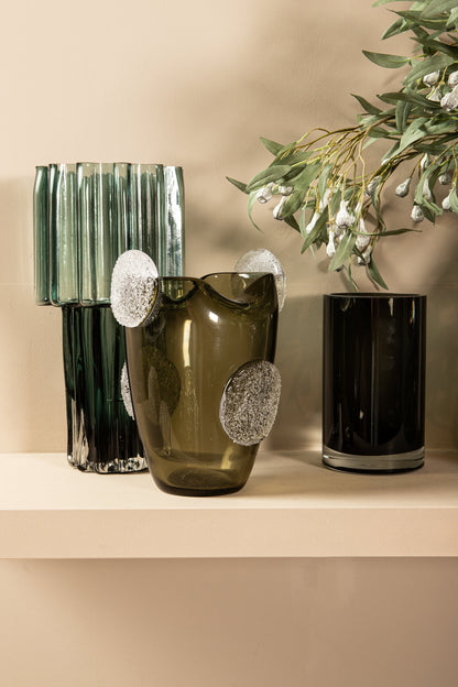 Giah Green Solid Glass Vase With Deco Rounds S PTMD