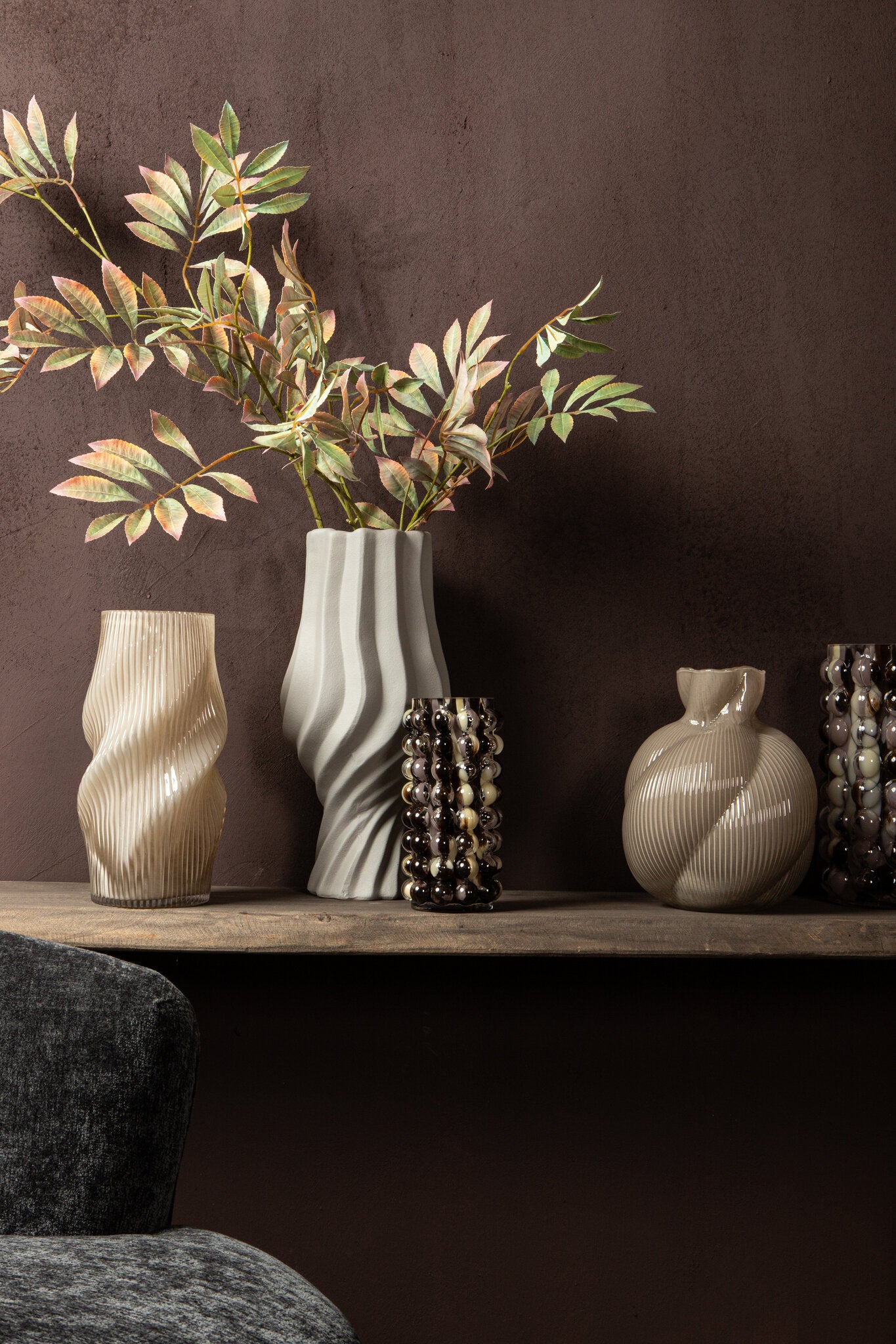 Clair Taupe Ceramic Swirl Vaas Large PTMD