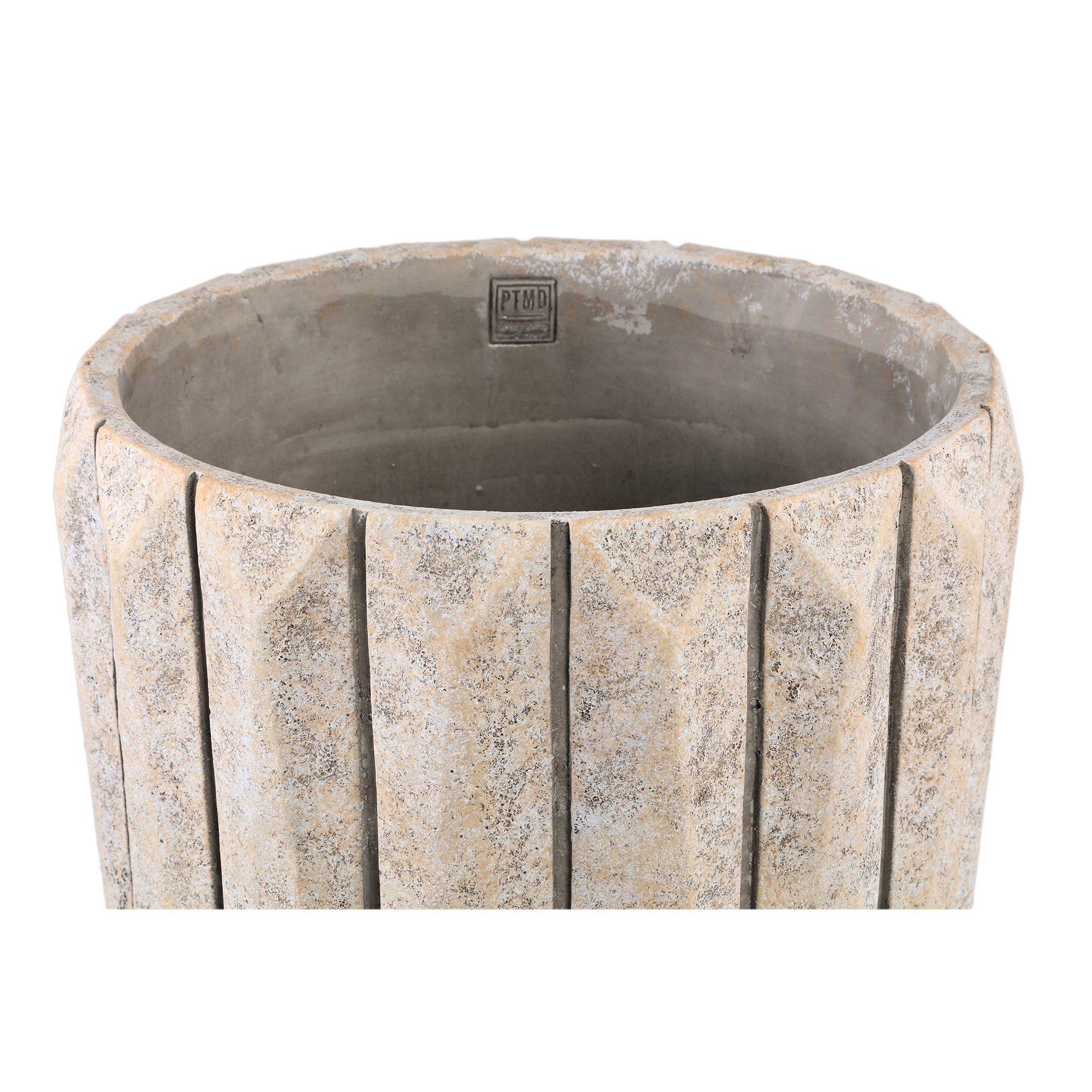 Imani Taupe Cement Pot Round With Lines Big L PTMD