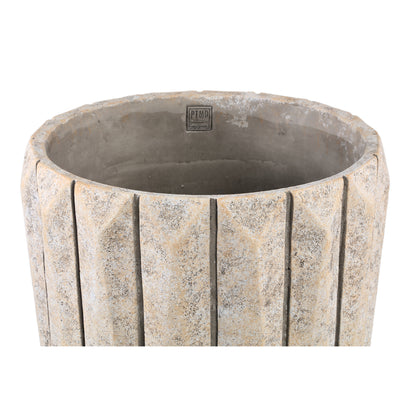 Imani Taupe Cement Pot Round With Lines Big L PTMD