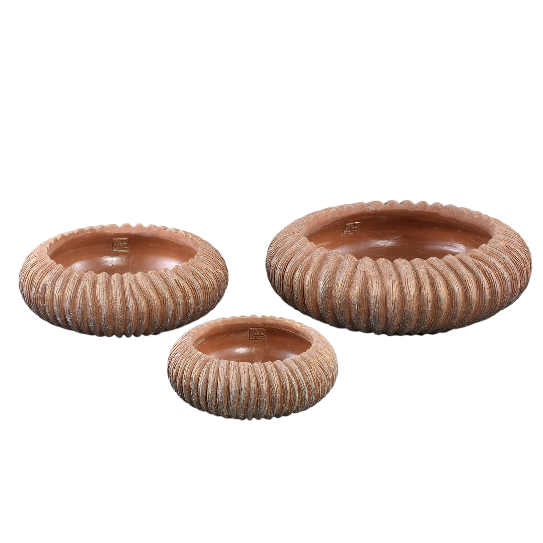 Revil Koperen Cementpot Rond met strepen laag Large PTMD