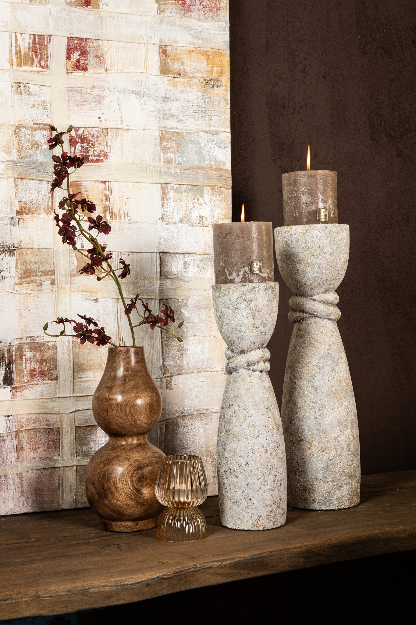 Ornan Grey cement candle holder round detail S PTMD