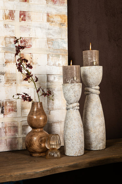 Ornan Grey cement candle holder round detail L PTMD