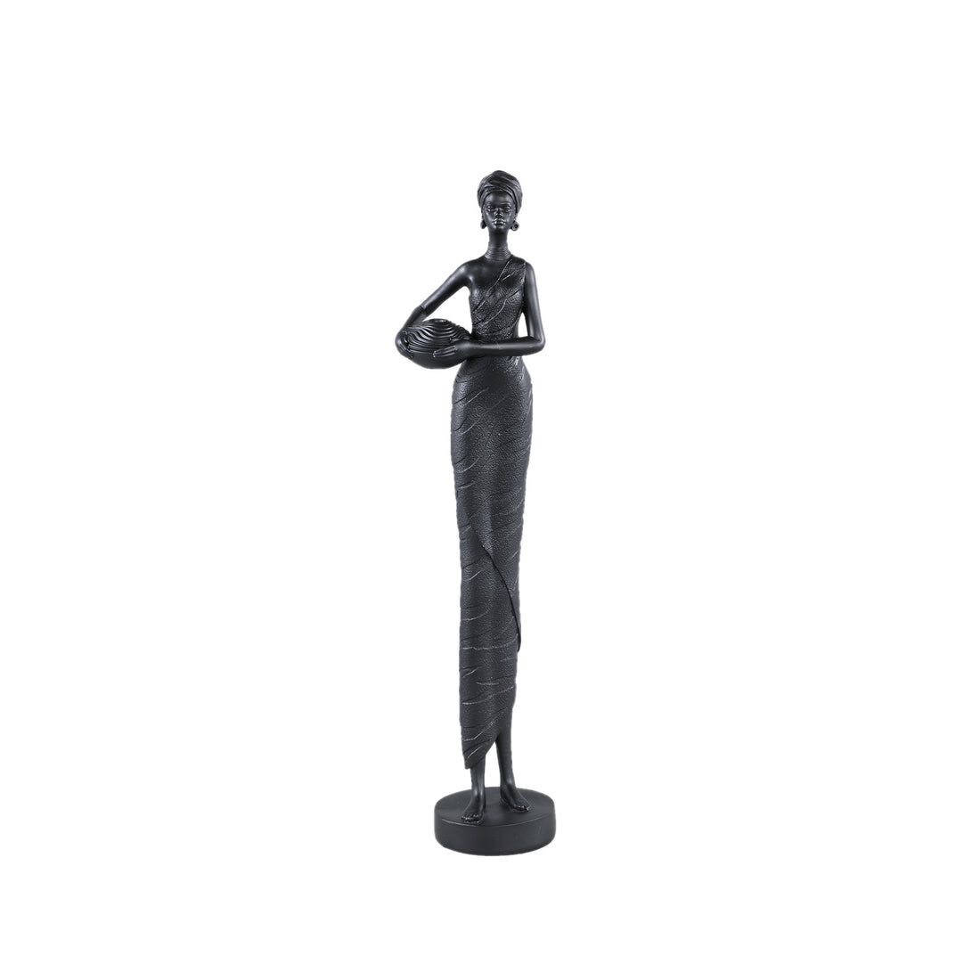 Rafah Black Poly Woman Statue Holding Pot Low PTMD