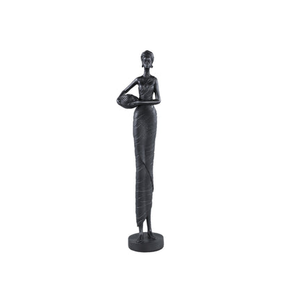 Rafah Black Poly Woman Statue Holding Pot Low PTMD