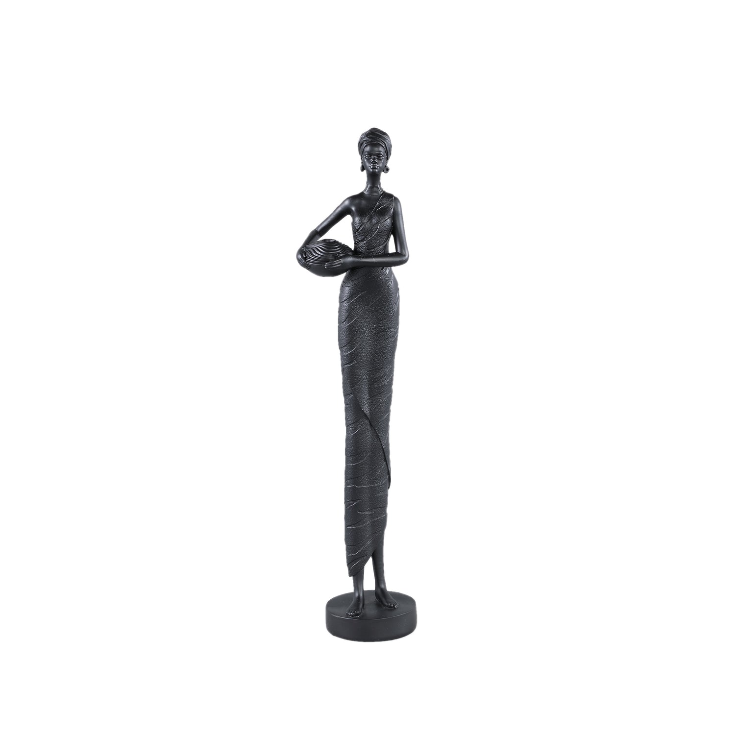 Rafah Black Poly Woman Statue Holding Pot Low PTMD