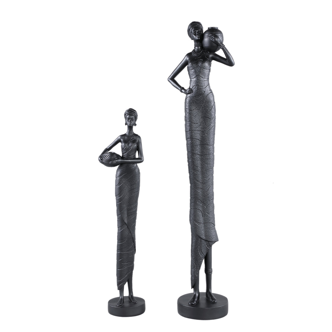 Rafah Black Poly Woman Statue Holding Pot Low PTMD