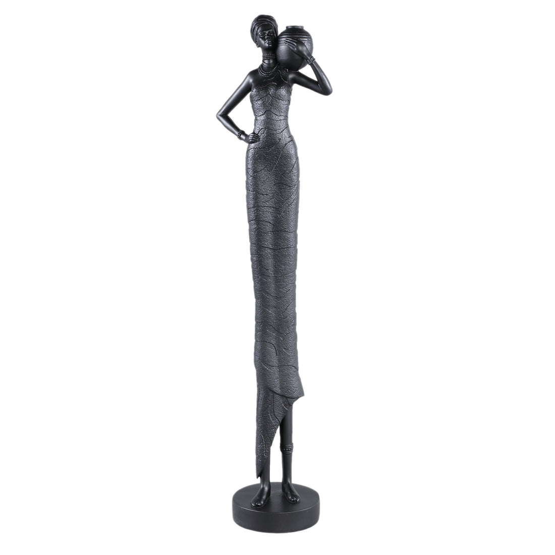 Rafah Black Poly Woman Statue Holding Pot Shoulder PTMD