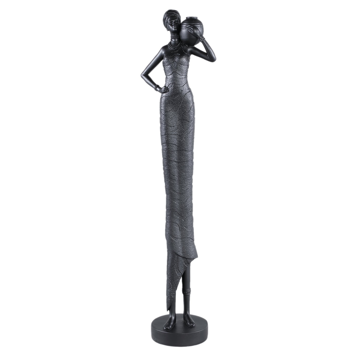 Rafah Black Poly Woman Statue Holding Pot Shoulder PTMD