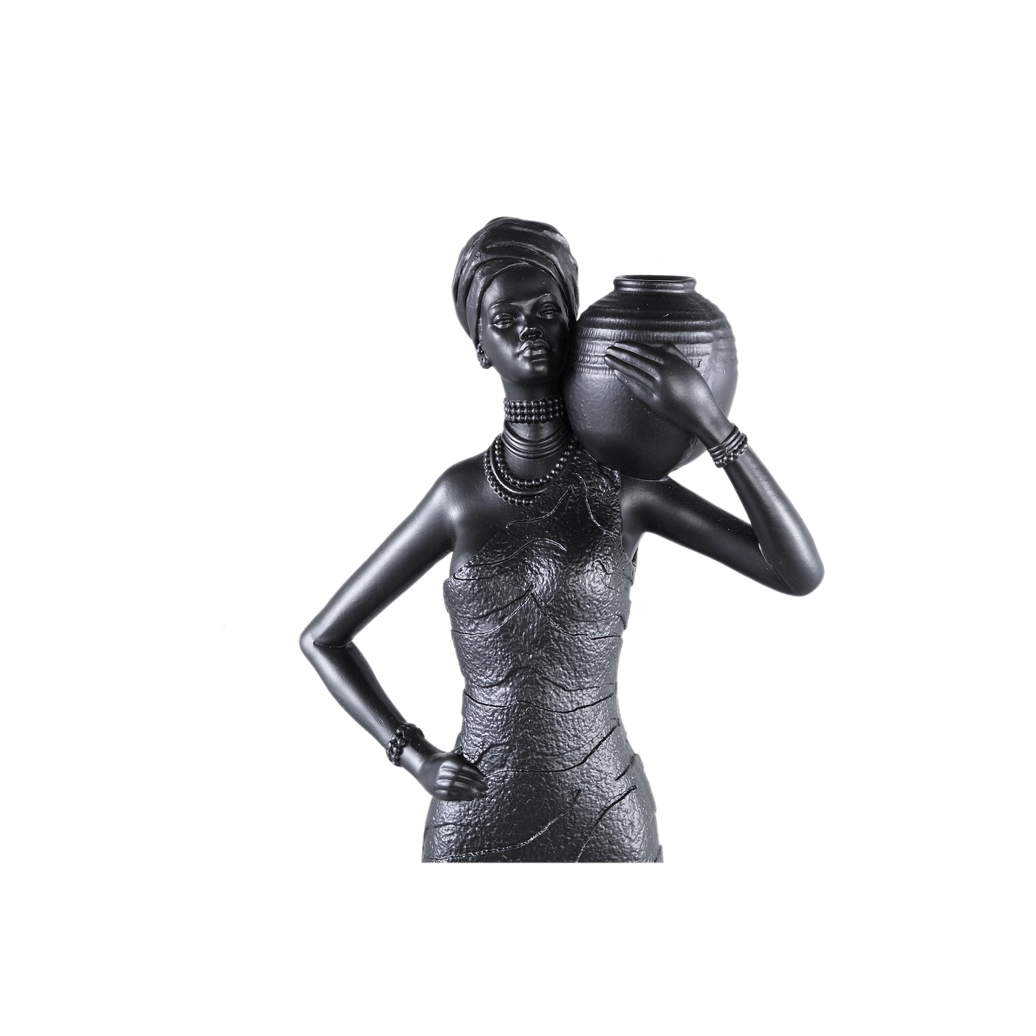 Rafah Black Poly Woman Statue Holding Pot Shoulder PTMD