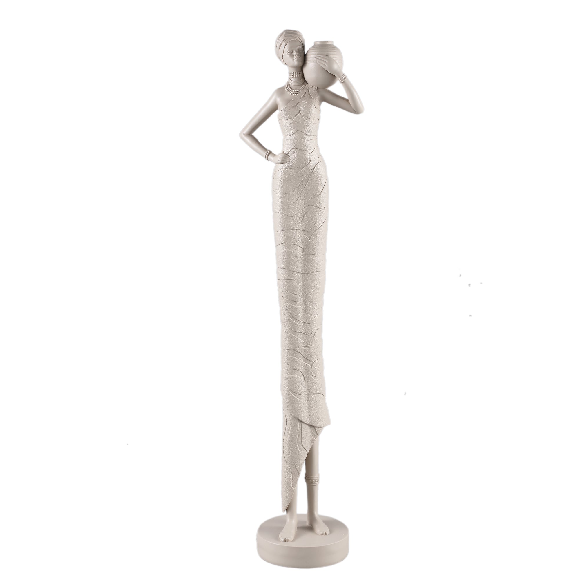 Rafah Clay Poly Woman Statue Holding Pot Shoulder PTMD