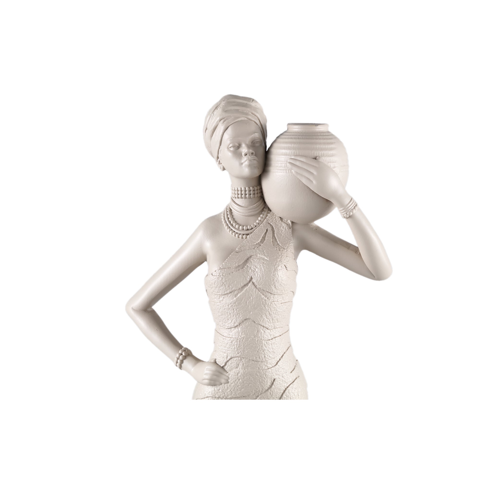 Rafah Clay Poly Woman Statue Holding Pot Shoulder PTMD
