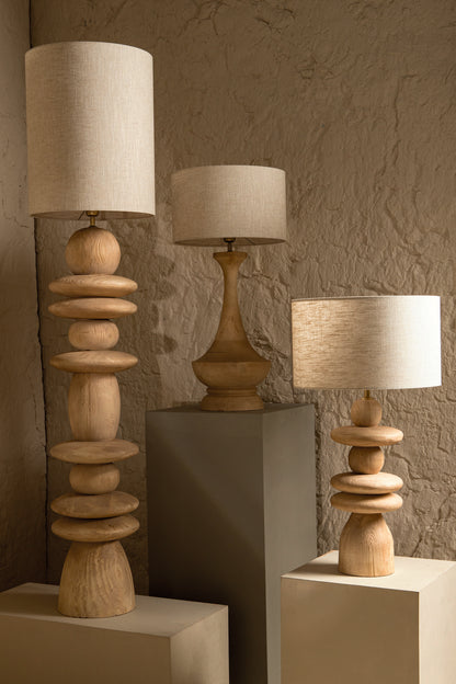 Ahid Natural mango wood classic table lamp round PTMD