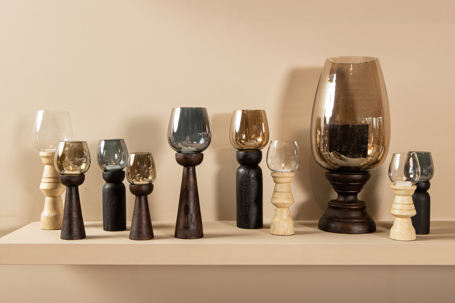 Windlicht Qez Mangohout Bruin Bundel van 3 PTMD