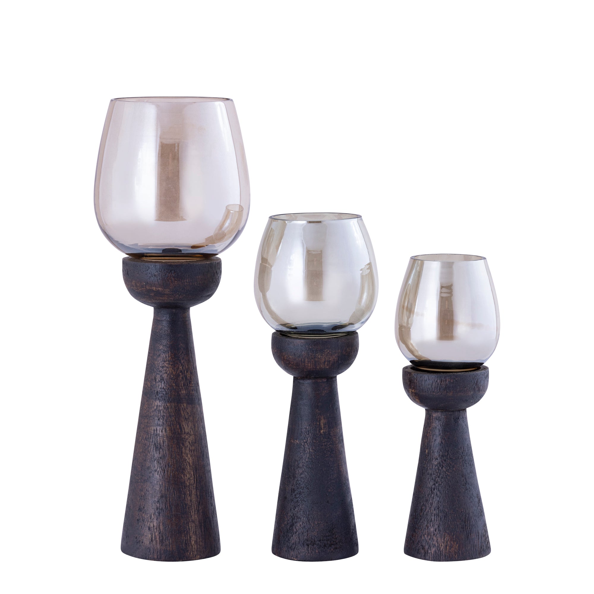 Windlicht Qez Mangohout Bruin Bundel van 3 PTMD