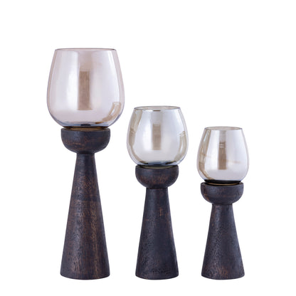 Windlicht Qez Mangohout Bruin Bundel van 3 PTMD