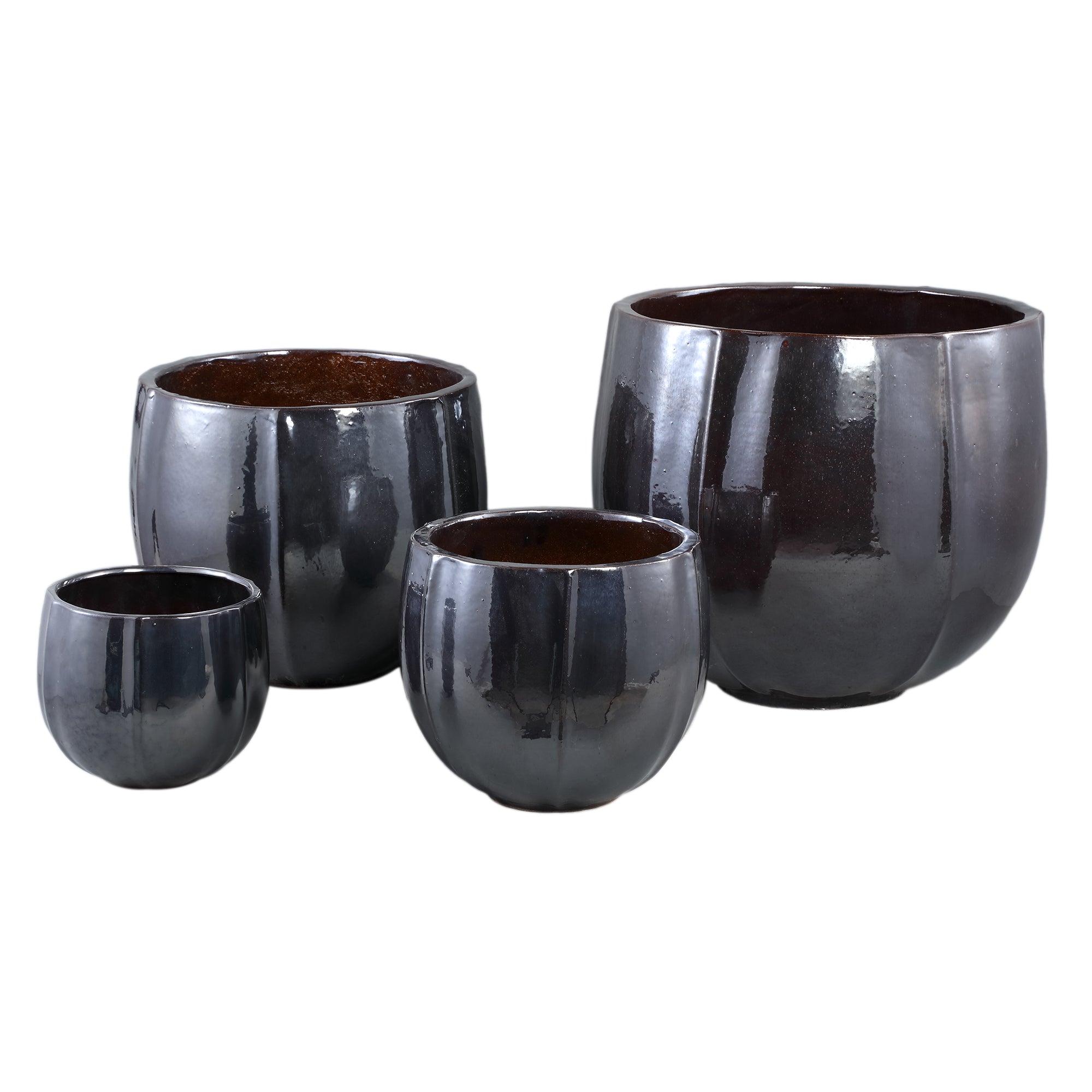Ayasha Silver glazed ceramic pot shiny round Set van 4 PTMD