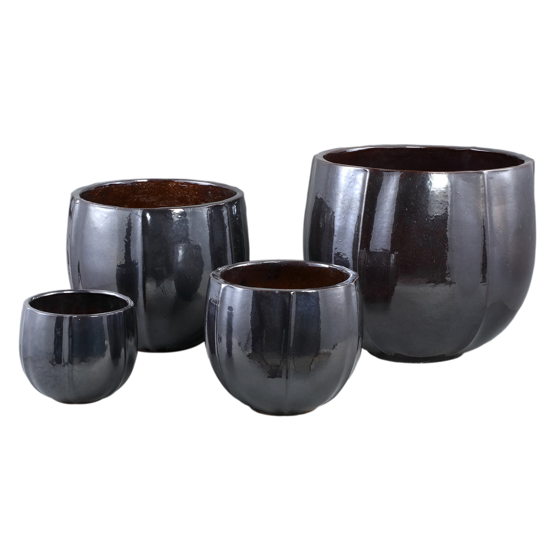 Ayasha Silver glazed ceramic pot shiny round Set van 4 PTMD