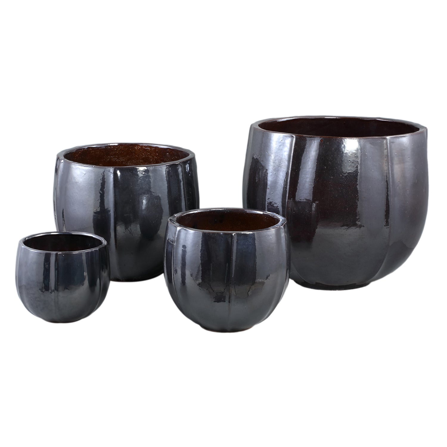 Ayasha Silver glazed ceramic pot shiny round Set van 4 PTMD