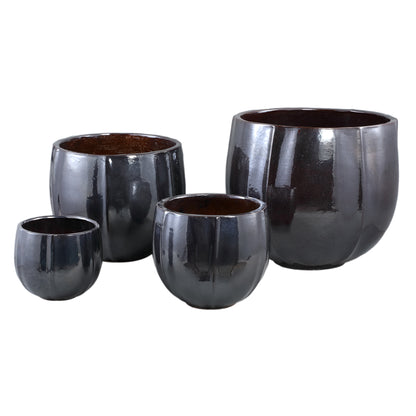 Ayasha Silver glazed ceramic pot shiny round Set van 4 PTMD
