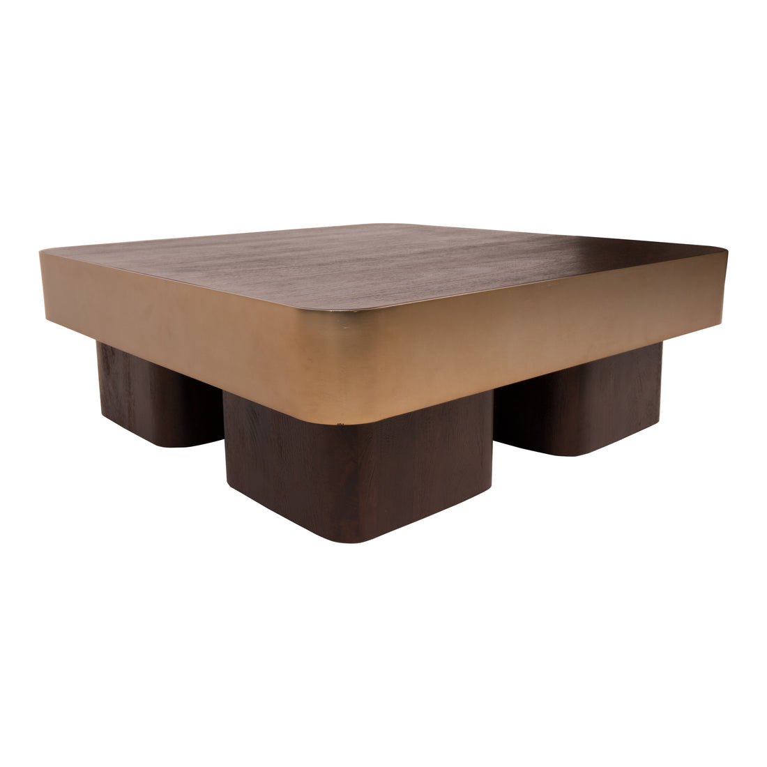 Warren Coffee Table 90x90x31 brown wood gold metal PTMD