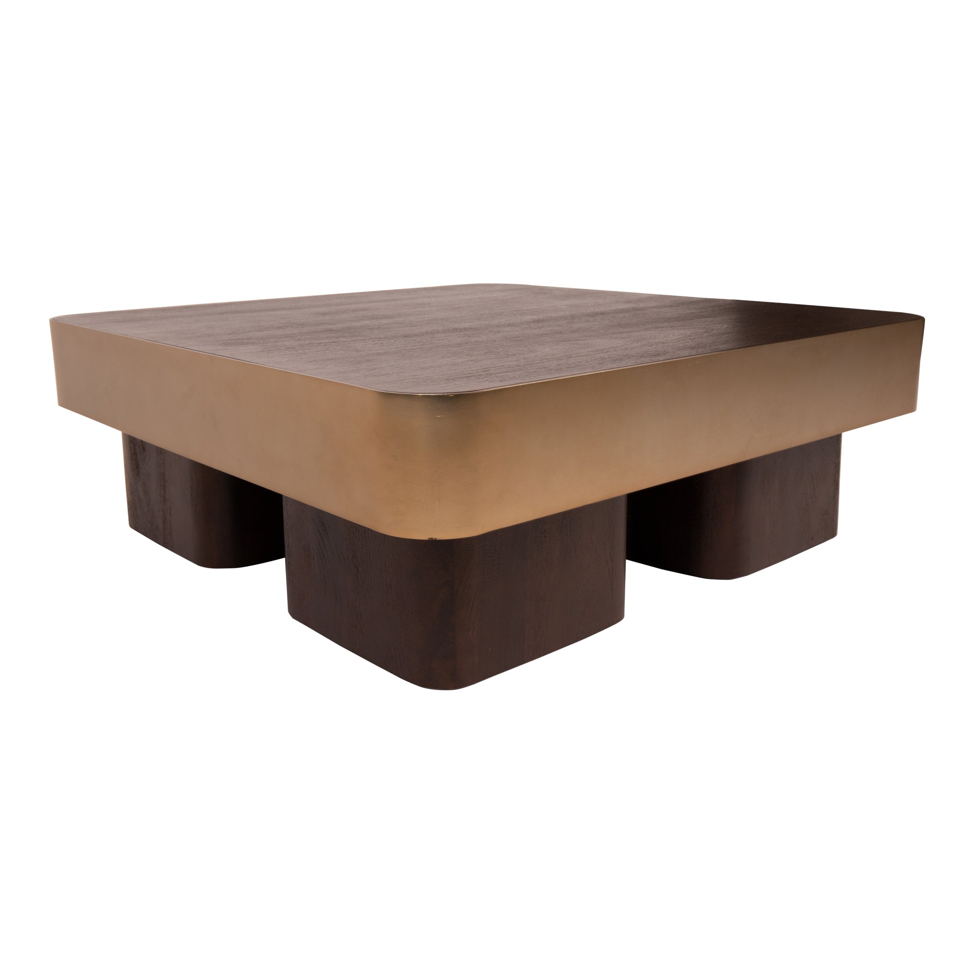 Warren Coffee Table 90x90x31 brown wood gold metal PTMD