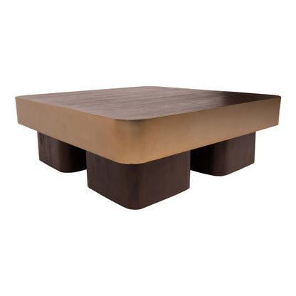Warren Coffee Table 90x90x31 brown wood gold metal PTMD