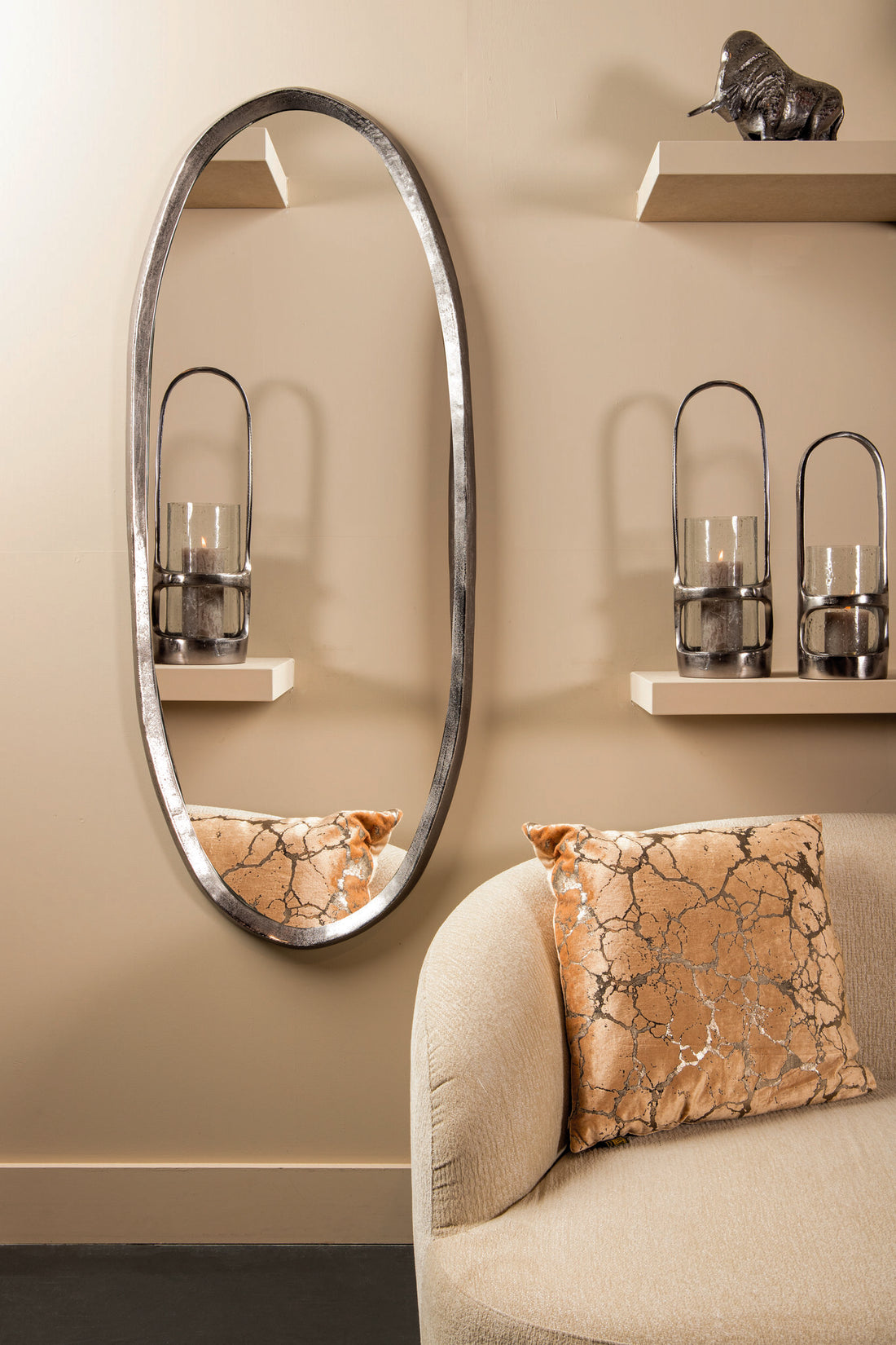 Limera Nickel Alu Oval Mirror Irregular Border M 60x3.5x150cm PTMD