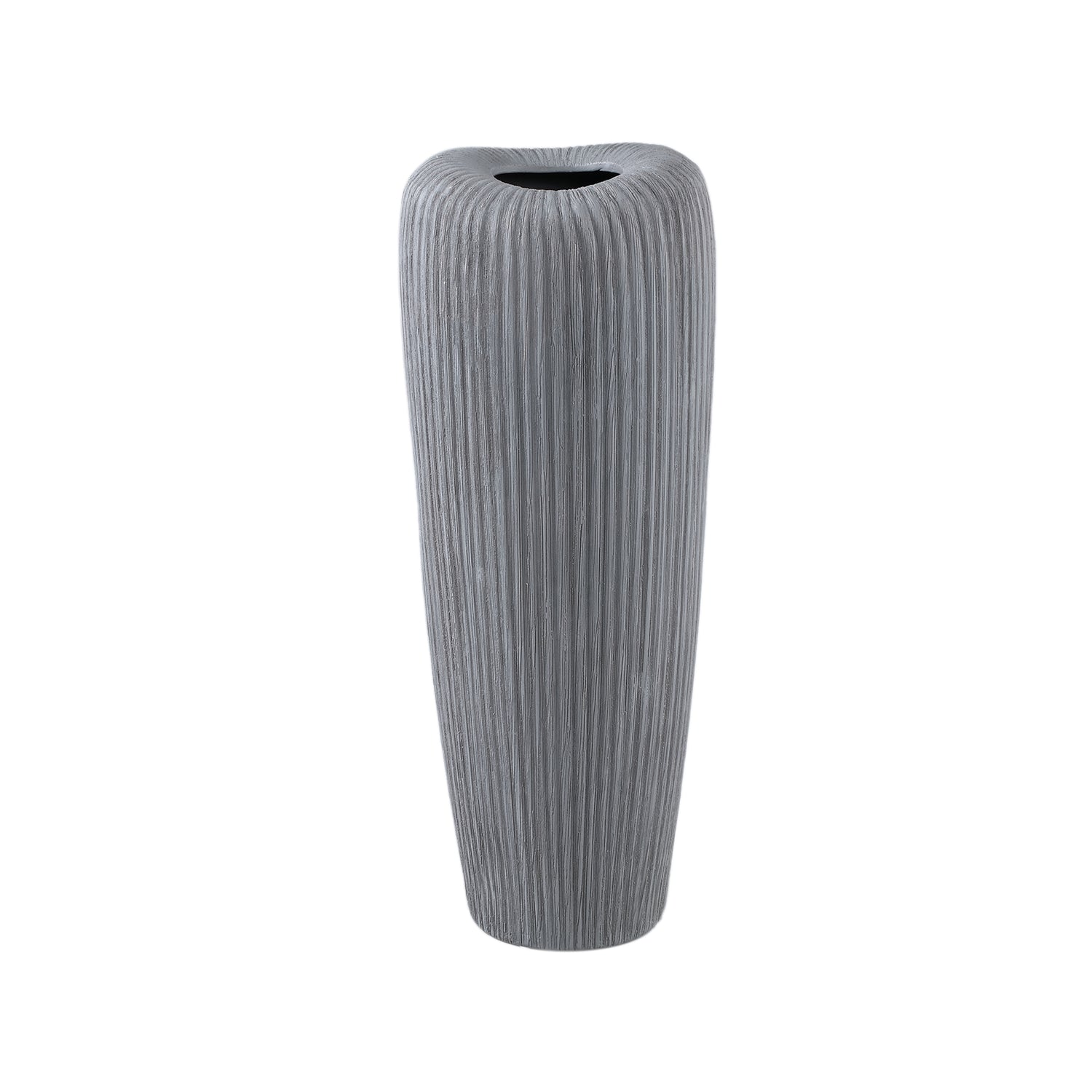 Zinet Grey Round Ceramic Pot With Lines L 17.5 x H45cm PTMD