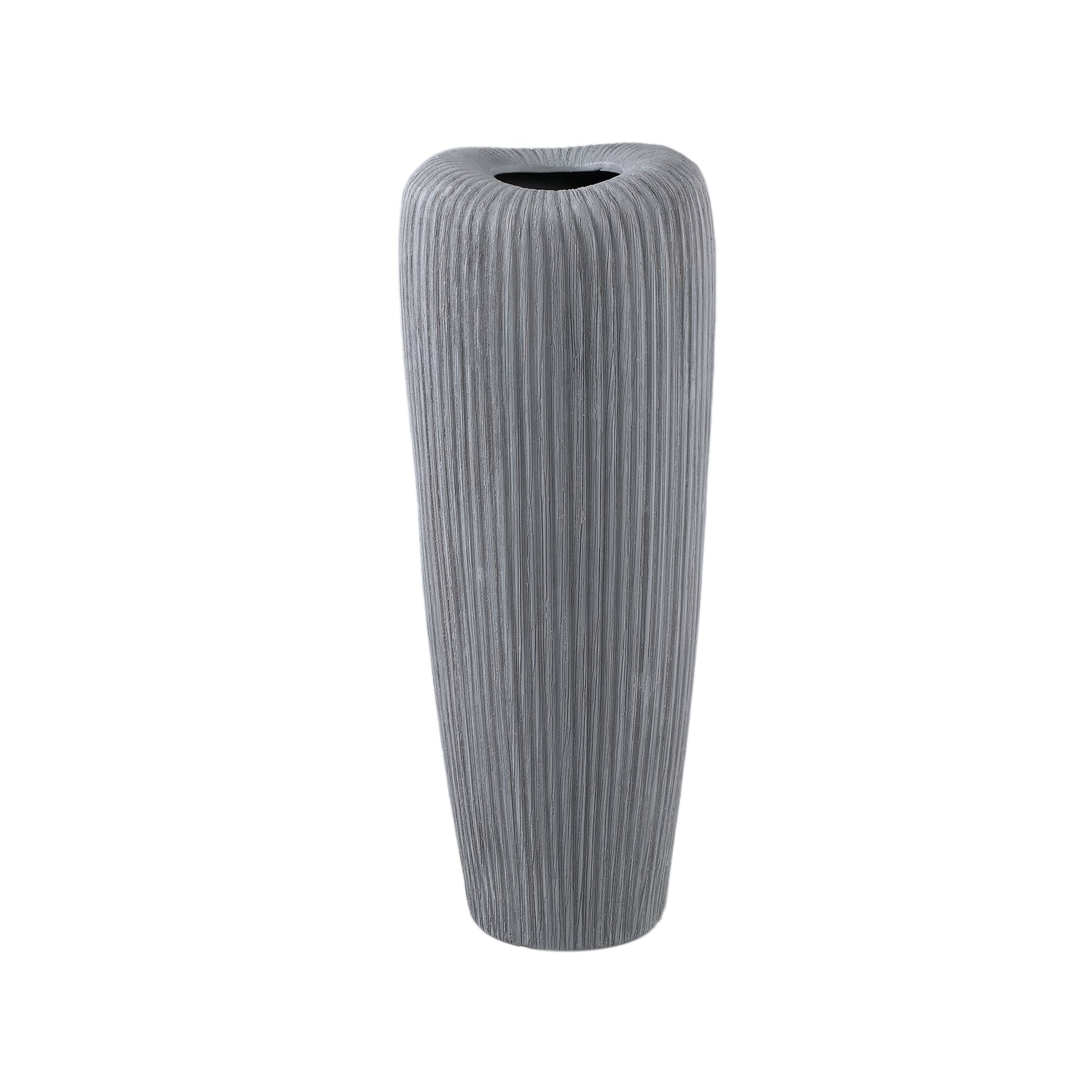 Zinet Grey Round Ceramic Pot With Lines L 17.5 x H45cm PTMD