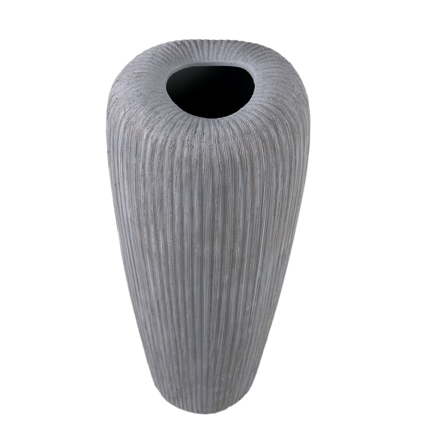 Zinet Grey Round Ceramic Pot With Lines L 17.5 x H45cm PTMD