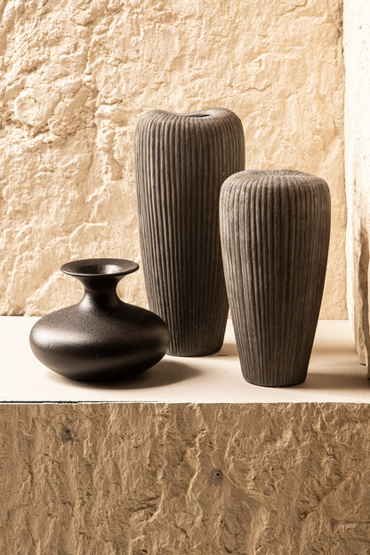 Zinet Grey Round Ceramic Pot With Lines L 17.5 x H45cm PTMD