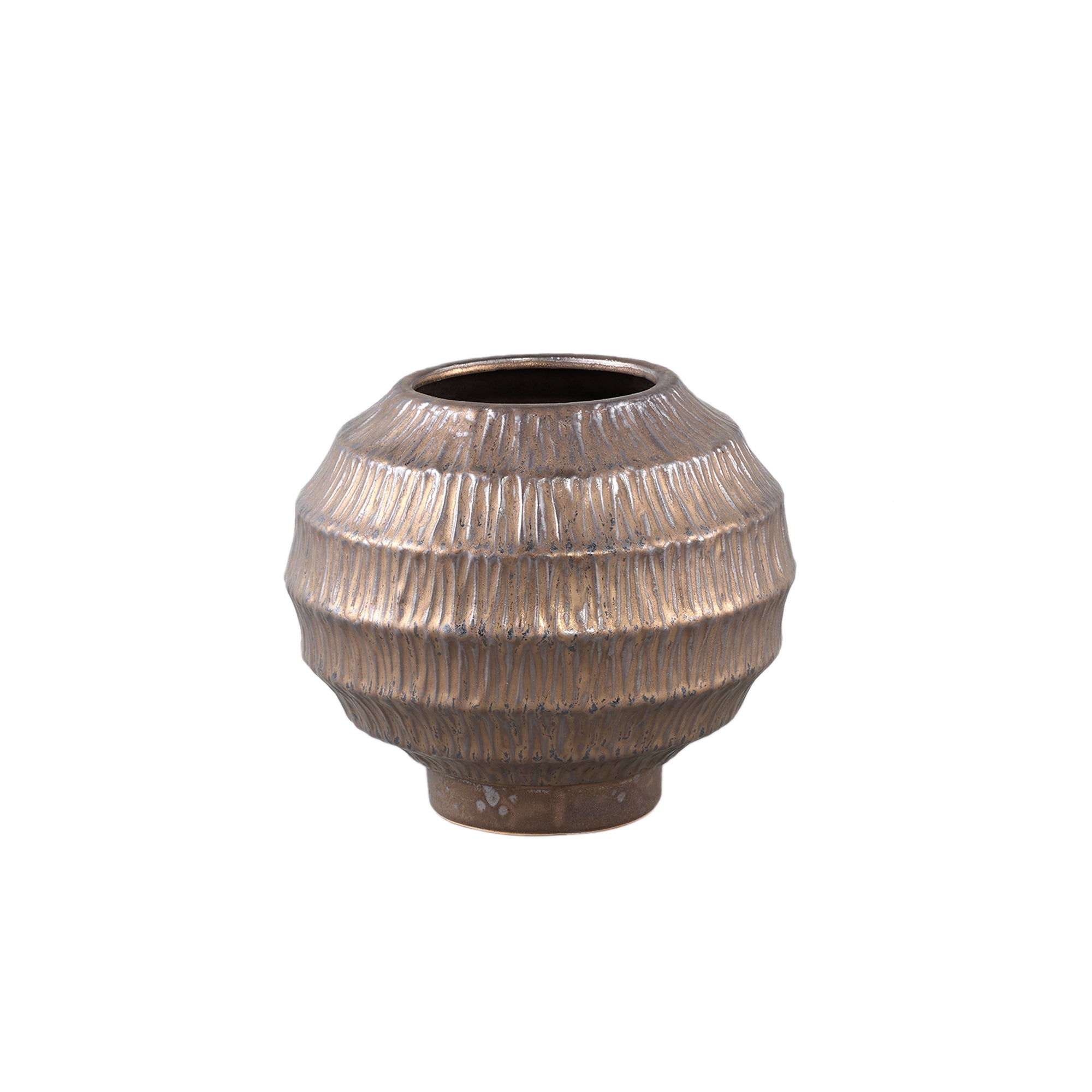 Cherith Bronze Round Ceramic Pot Ribbed S Dia23,5cmxH21cm
