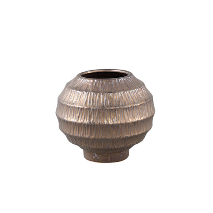 Cherith Bronze Round Ceramic Pot Ribbed S Dia23,5cmxH21cm
