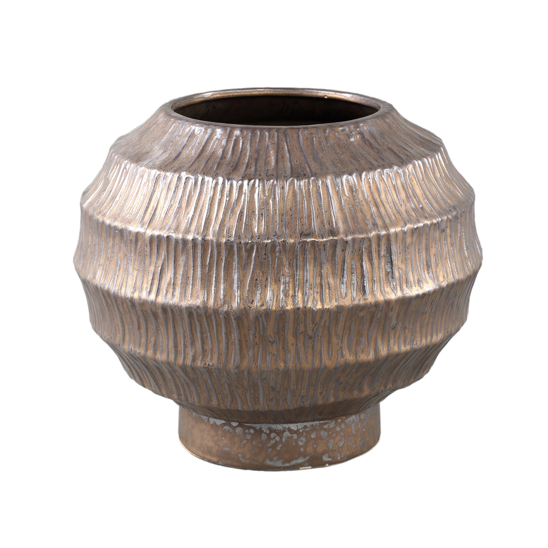 Cherith Bronze Round Ceramic Pot Ribbed L Dia34x30cm PTMD