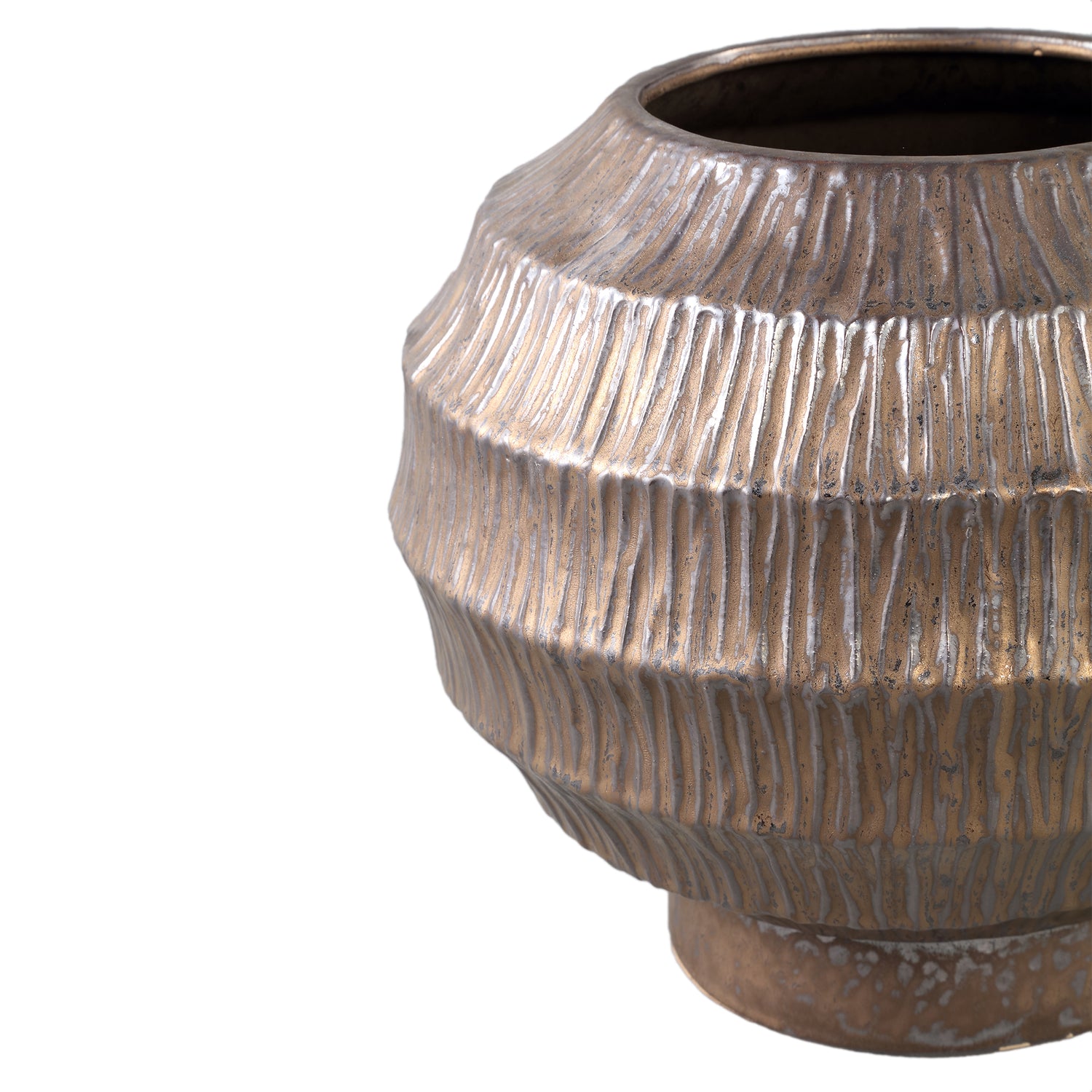 Cherith Bronze Round Ceramic Pot Ribbed L Dia34x30cm PTMD