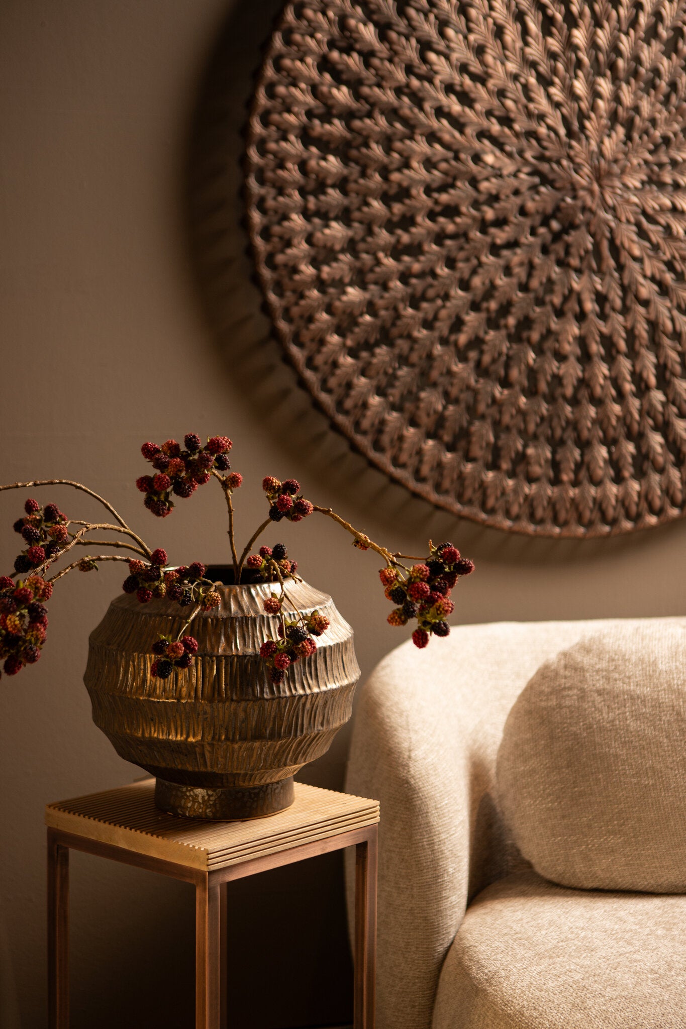 Cherith Bronze Round Ceramic Pot Ribbed L Dia34x30cm PTMD