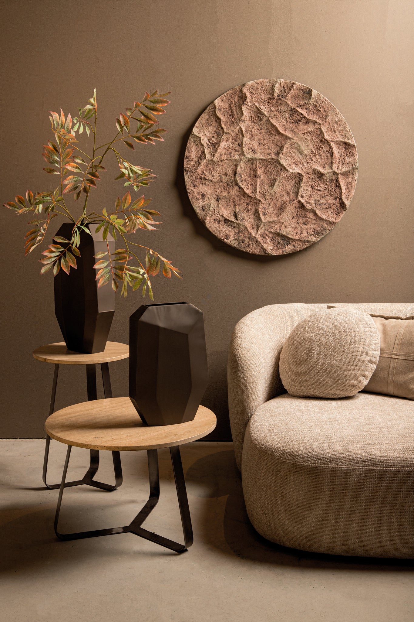 Wandpaneel Rafet L - Ø80cm - Cement - Grijs PTMD