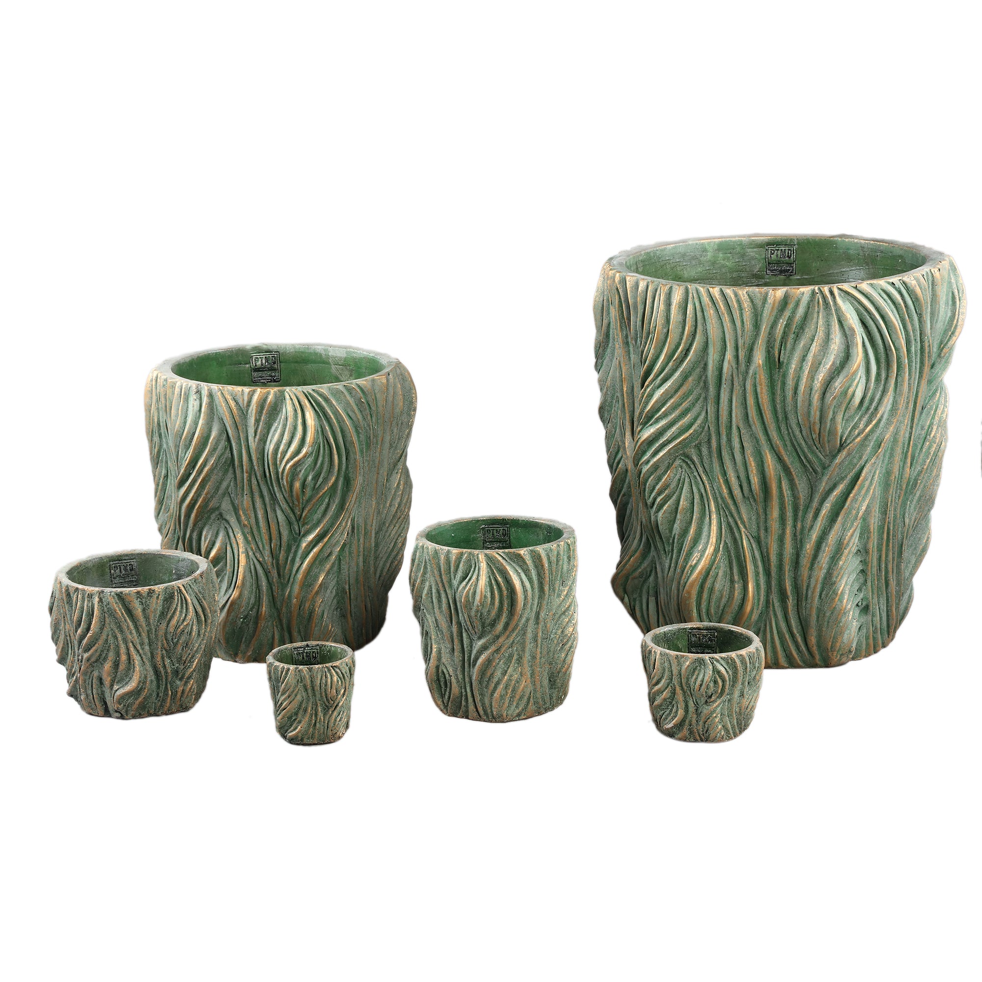 Alexio Green Round Cement Pot Wavy Lines Low XXL  Ø40xH40cm PTMD