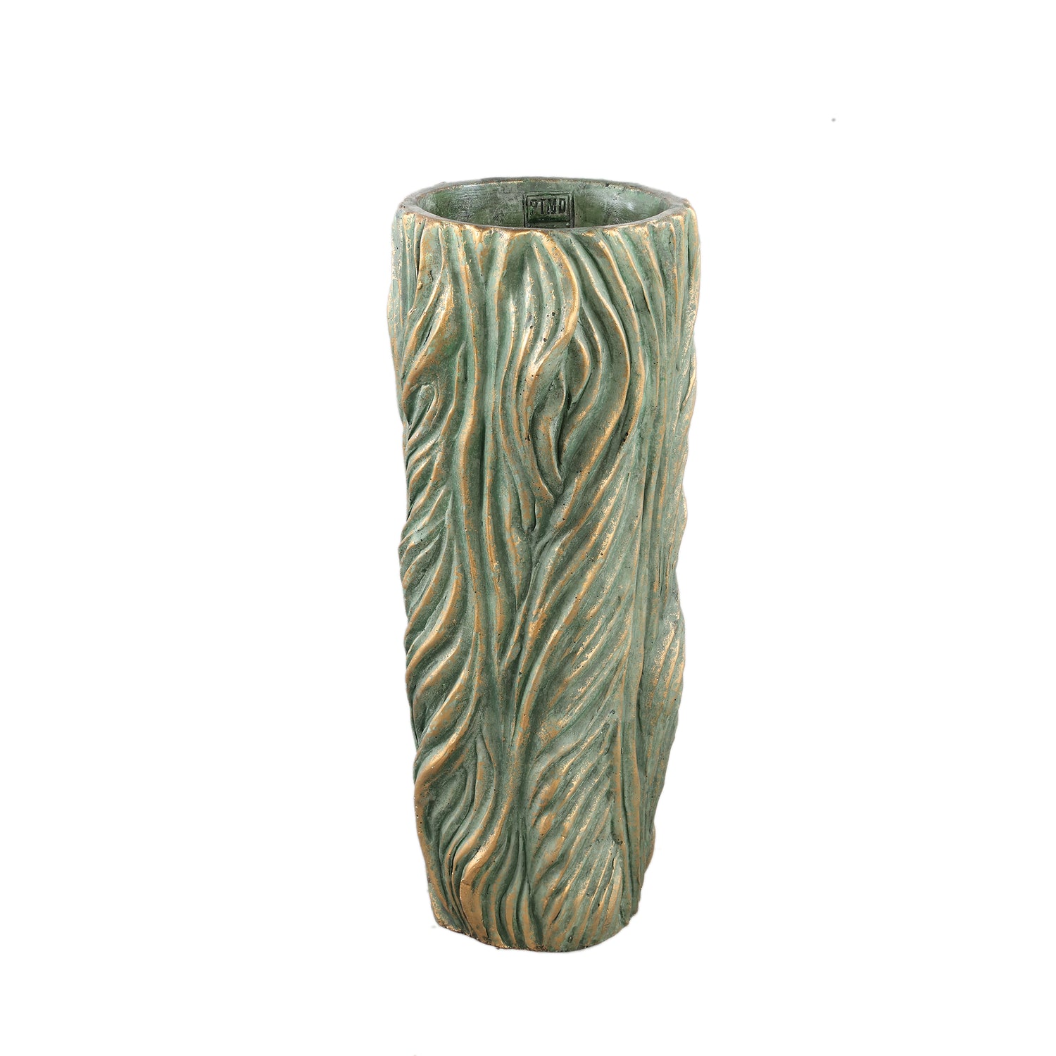 Alexio Green Round Cement Pot Wavy Lines High L Ø20xH45cm PTMD