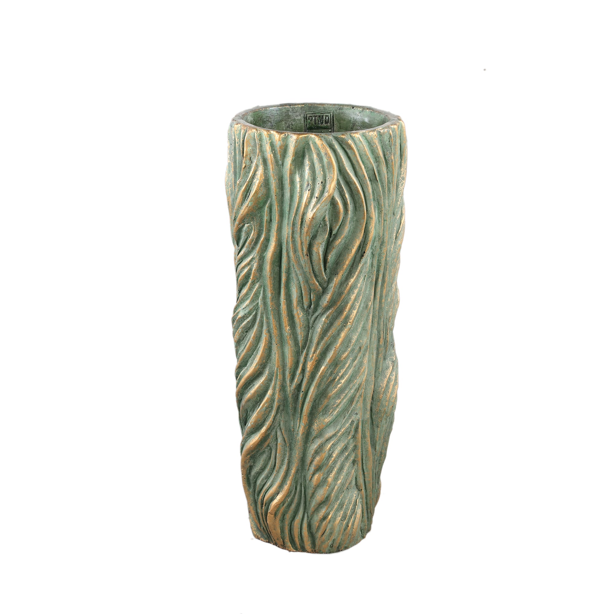 Alexio Green Round Cement Pot Wavy Lines High L Ø20xH45cm PTMD