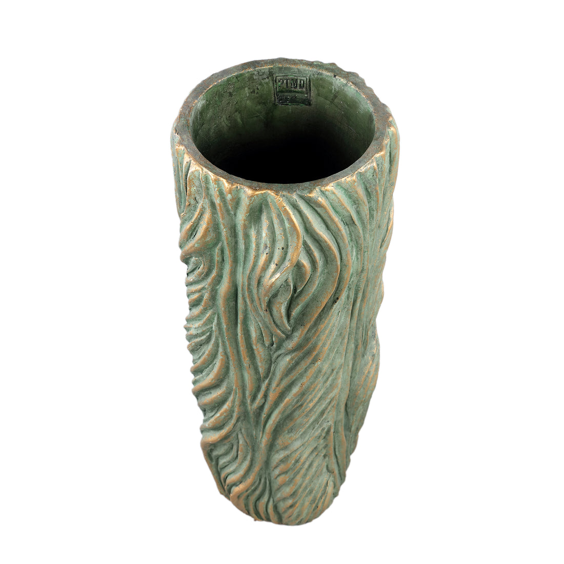 Alexio Green Round Cement Pot Wavy Lines High L Ø20xH45cm PTMD