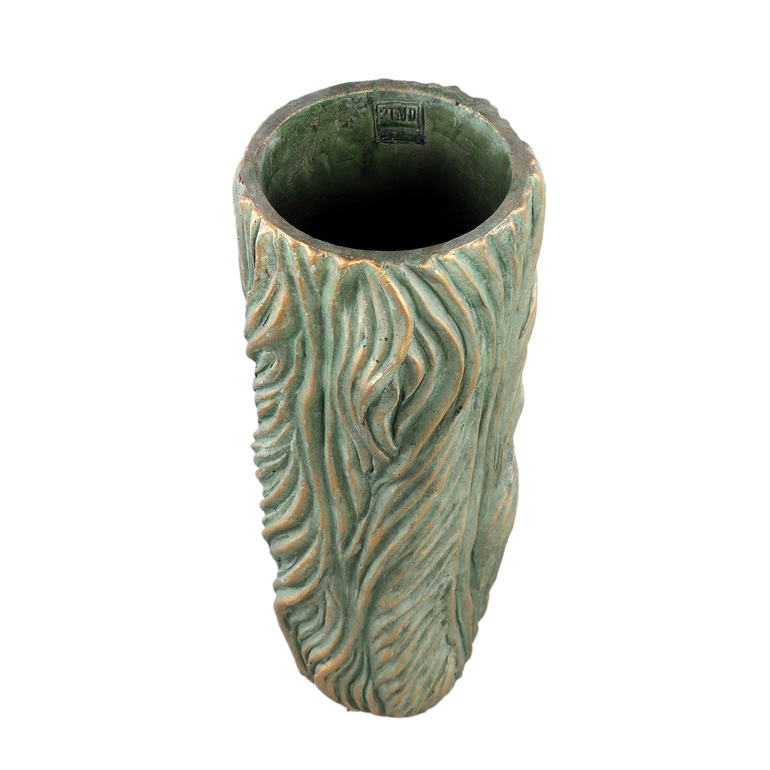 Alexio Green Round Cement Pot Wavy Lines High L Ø20xH45cm PTMD