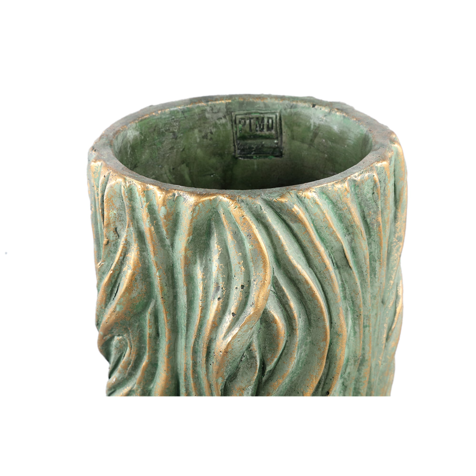 Alexio Green Round Cement Pot Wavy Lines High L Ø20xH45cm PTMD