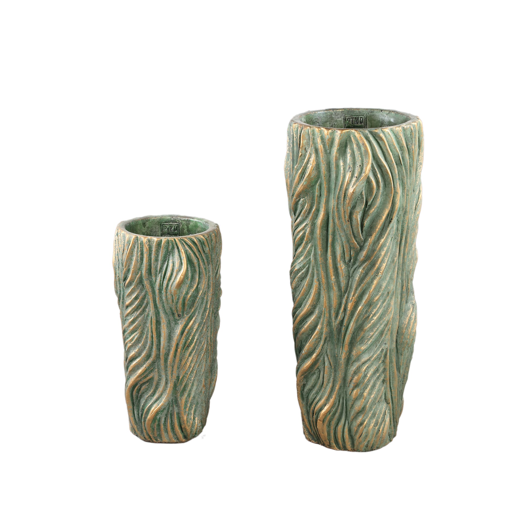 Alexio Green Round Cement Pot Wavy Lines High L Ø20xH45cm PTMD