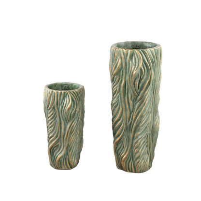 Alexio Green Round Cement Pot Wavy Lines High L Ø20xH45cm PTMD
