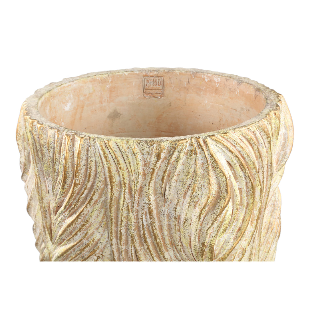 Alexio Cream Round Cement Pot Wavy Lines Low XXL Ø40cmxH40cm PTMD